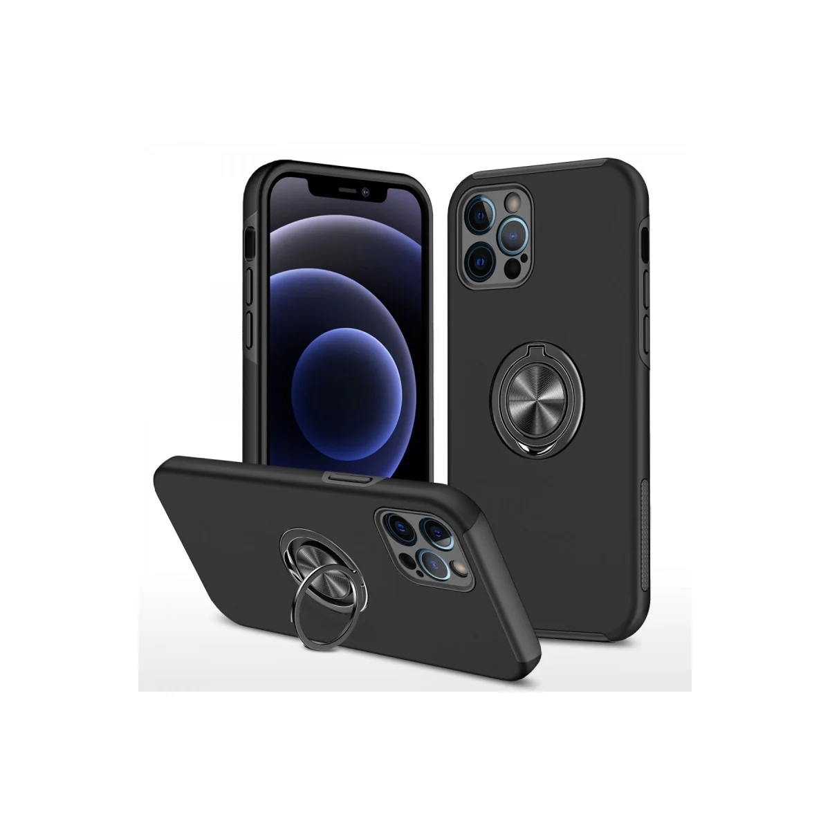 Northcity iPhone 12 Pro Elit Yüzüklü Kılıf - Siyah Manyetik Korumalı Kasa