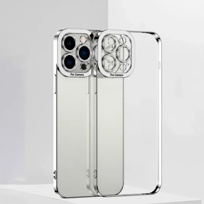 iPhone 12 Pro Kılıf Renkli Kenar Lazer Çerçeveli Silikon - Sararma Yapmaz Kamera Koruyucu