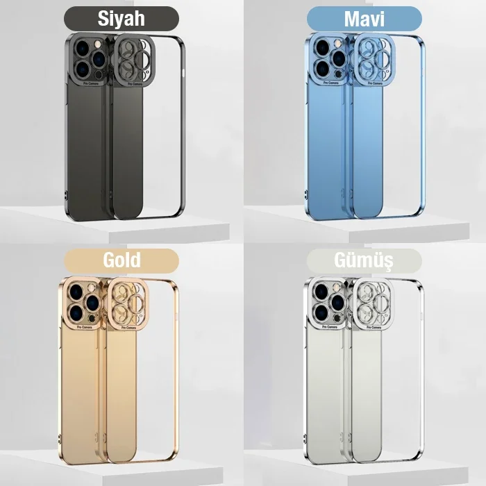 iPhone 12 Pro Kılıf Renkli Kenar Lazer Çerçeveli Silikon - Sararma Yapmaz Kamera Koruyucu