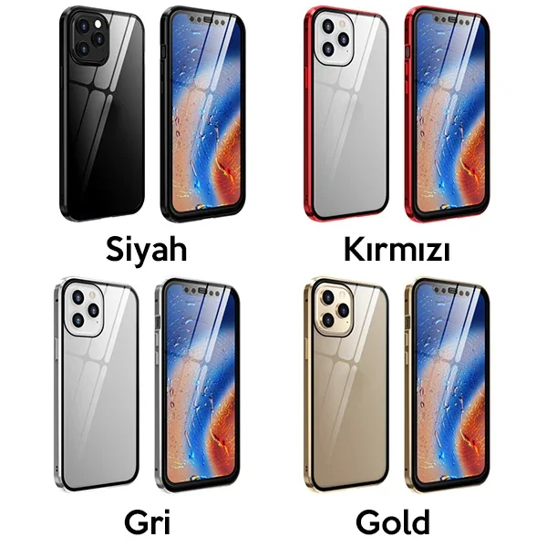 iPhone 12 Pro Manyetik Kılıf 360° Tam Koruma Mıknatıslı Cam - Darbeye Dayanıklı