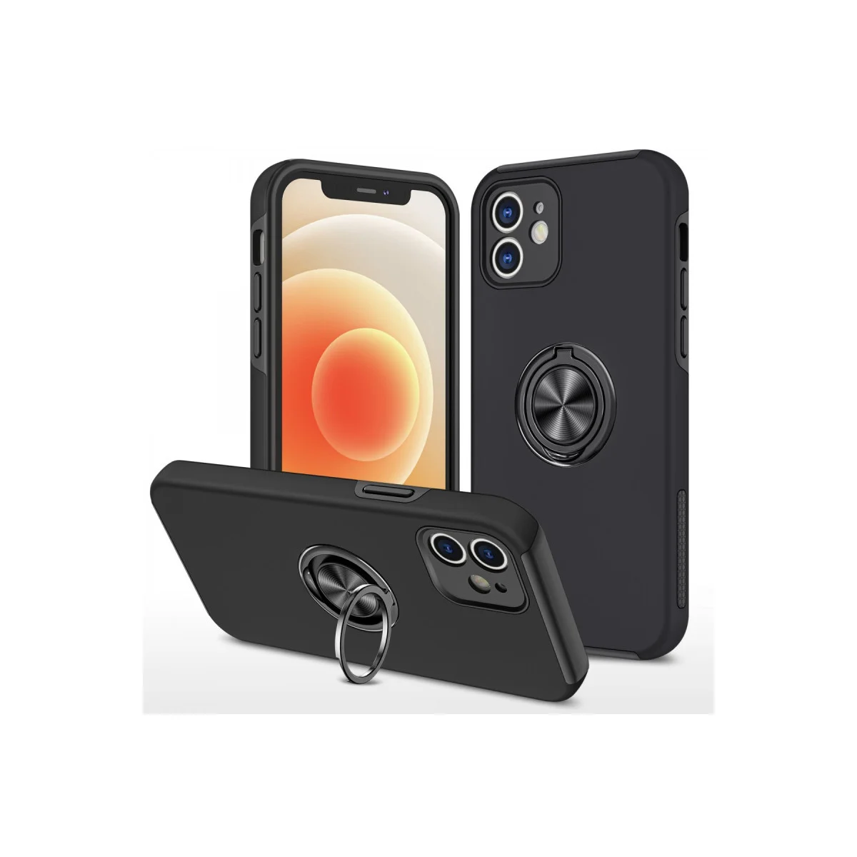 Northcity iPhone 12 Elit Yüzüklü Kılıf - Siyah (Darbeye Dayanıklı, Mıknatıslı Stand)