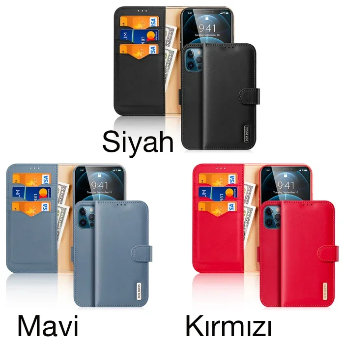 iPhone 12 Pro Max Deri Mıknatıslı Cüzdanlı Kılıf - Manyetik Kartlık Stand