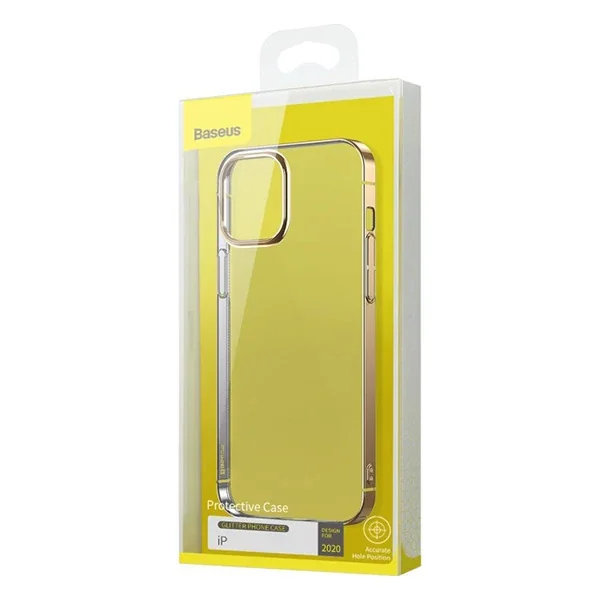 iPhone 12/12 Pro Spark Kılıf - Sararmayan Şeffaf Silikon TPU Koruyucu Arka Kapak (Gold)