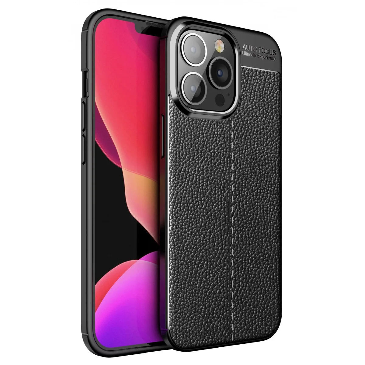 Northcity iPhone 13 Pro Siyah Kılıf - Auto Focus Deri Dokulu ve Yüksek Darbe Korumalı