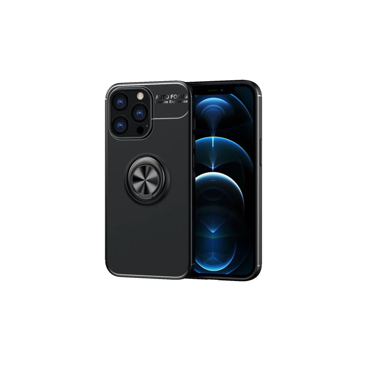 Northcity iPhone 13 Pro Max Range Ring Silikon Kılıf - Mıknatıslı Tutucu ve Film Standlı Siyah Kılıf