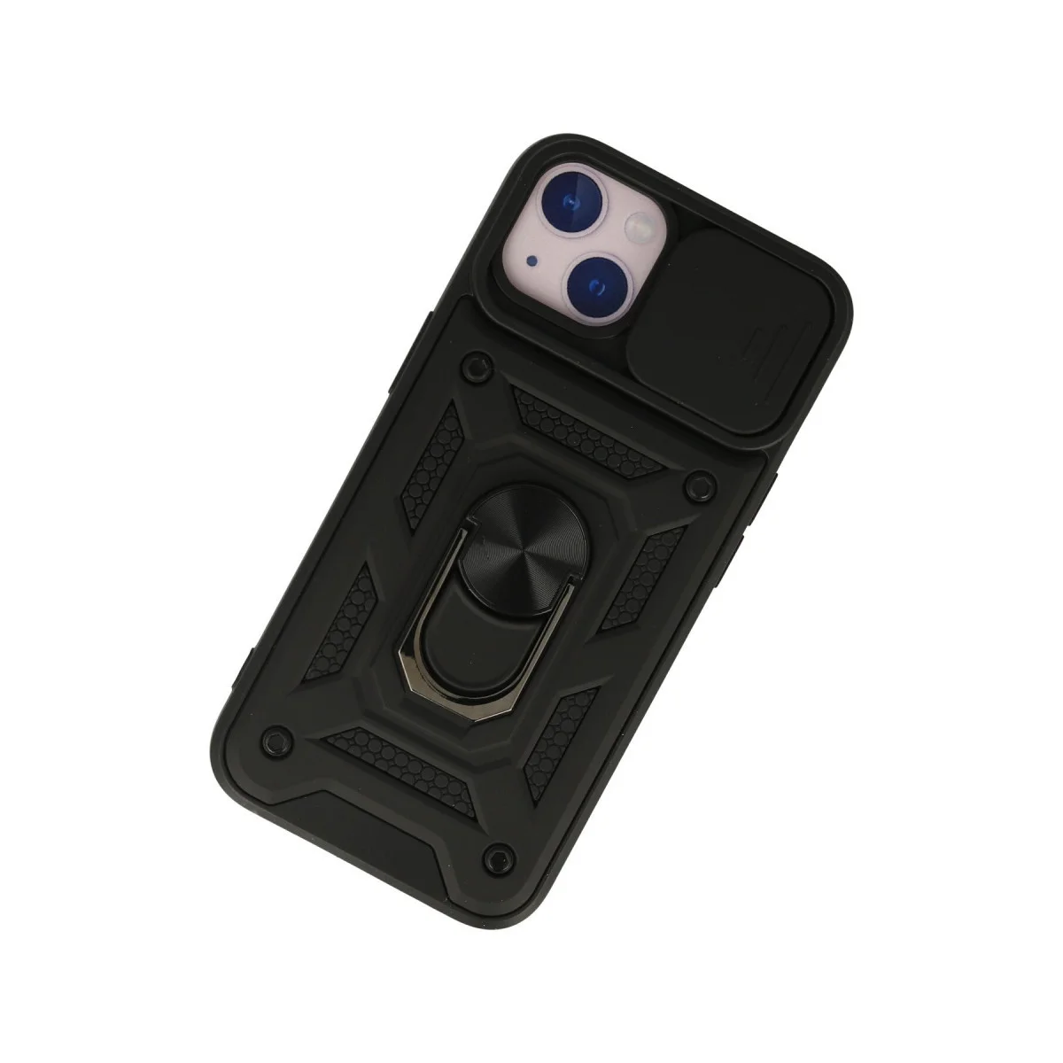Northcity iPhone 13 Silikon Kılıf - Pars Lens Kılıfı Siyah, Metal Standlı, Leke Tutmaz