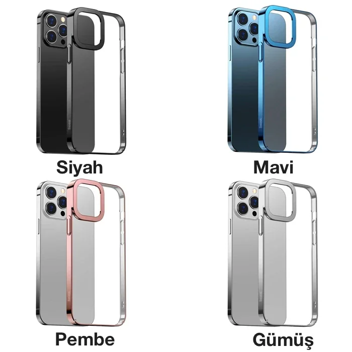 iPhone 13 Pro Max Kılıfı 6.7" Glitter Renkli Kenar Şeffaf Silikon - Sararma Yapmaz Kablosuz Şarj Uyumlu
