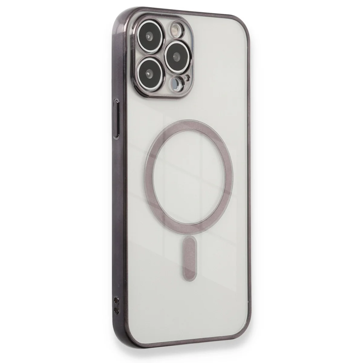 Northcity iPhone 13 Pro Max Silikon Kılıf Magsafe Lazer Desen Siyah - 360° Darbe Koruma