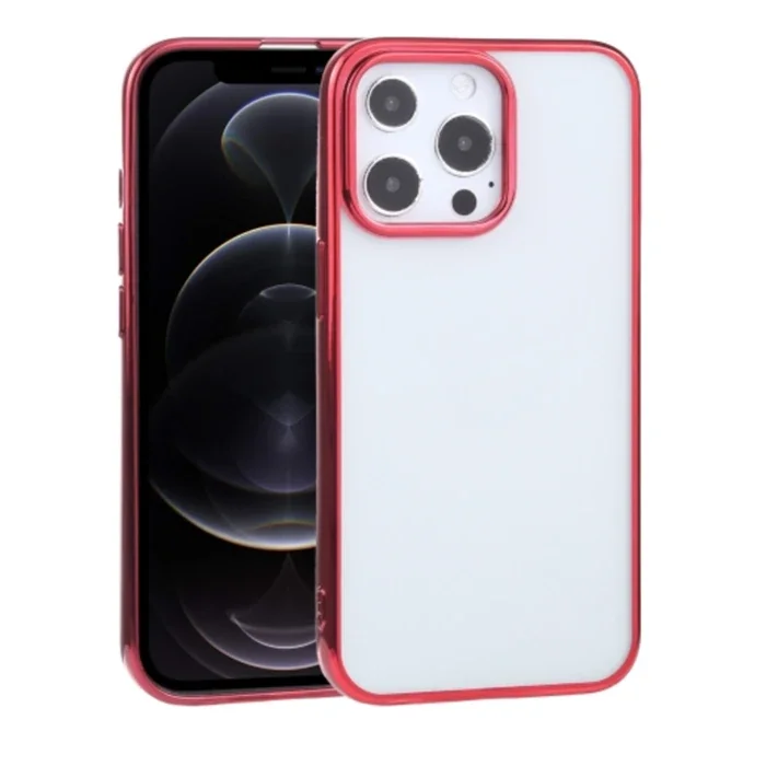 iPhone 13 Pro Max 6.7" Lazer Kaplama Renkli Kenar Şeffaf Kılıf – Sararmaz Kamera Koruma