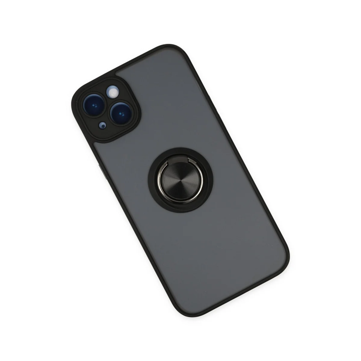 Northcity iPhone 14 Montreal Yüzüklü Silikon Kılıf Siyah - Mat, Kaymaz ve Metal Standlı Premium Koruma