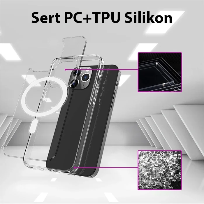 iPhone 14 Plus Magsafe Kılıf - Manyetik Sert Silikon Sarılmaz Sararma Yapmaz