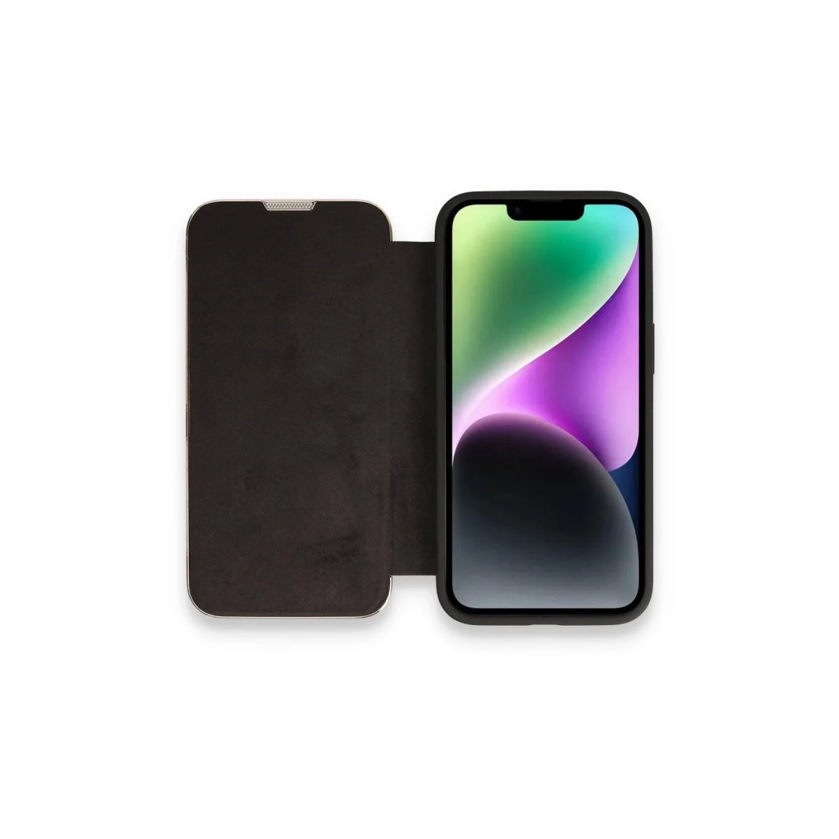 Northcity iPhone 14 Pro Max Siyah Kılıf Dolpin Kapaklı - Deri Koruyucu Kılıf