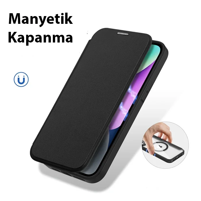 iPhone 14 Plus 6.7 Kılıf MagSafe Kapaklı Detaylı Koruma - Manyetik Folio Case