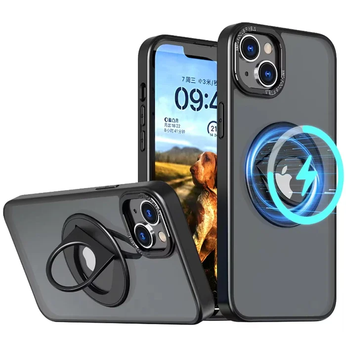 iPhone 14 Plus Magsafe Uyumlu Silikon Yüzük Standlı Kılıf - Manyetik & Kablosuz Şarj