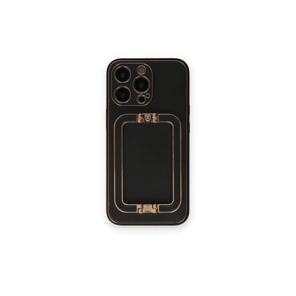 Northcity iPhone 14 Pro Max Kılıf Coco Elit Siyah - Deri Görünümlü Silikon Kılıf ve Video Stand
