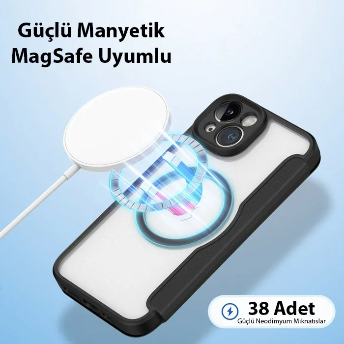 iPhone 14 Plus 6.7 Kılıf MagSafe Kapaklı Detaylı Koruma - Manyetik Folio Case