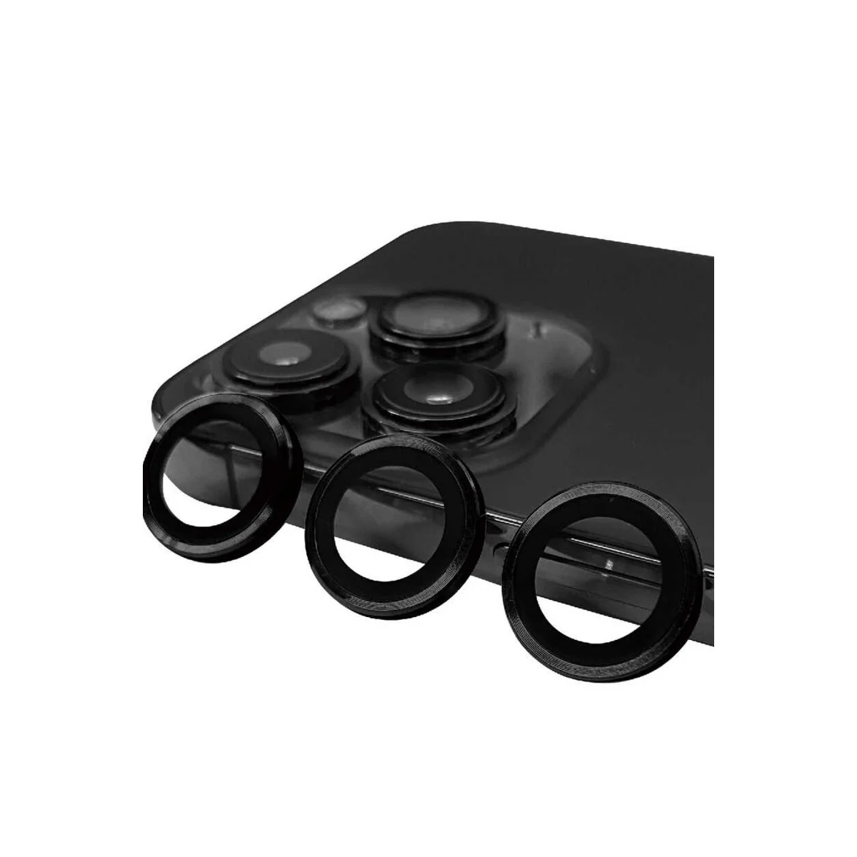 Northcity iPhone 15 Pro Max Raze Metal Kamera Lens - 3D HD Korumalı Cam Siyah