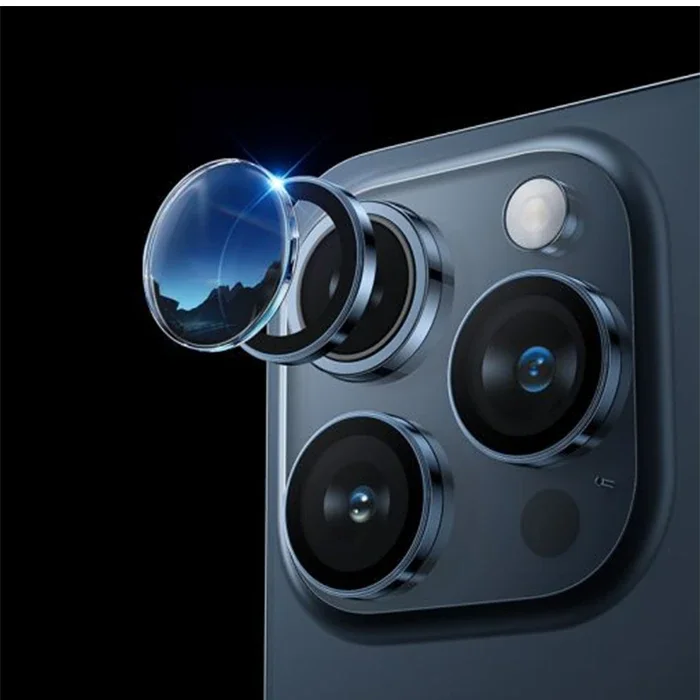 iPhone 15 Pro / Pro Max Kamera Lens Koruyucu - HD 3D Metal Çerçeveli Ultra Temperli Cam
