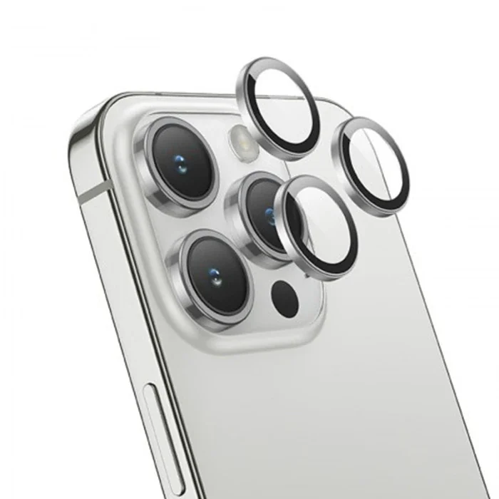 iPhone 15 Pro / Pro Max Kamera Lens Koruyucu - HD 3D Metal Çerçeveli Ultra Temperli Cam