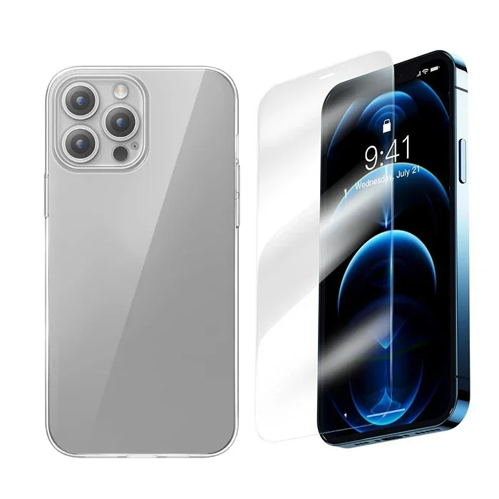 iPhone 15 Pro Kılıf & Ekran Koruyucu Seti – Corning Serisi Silikon Tam Koruma