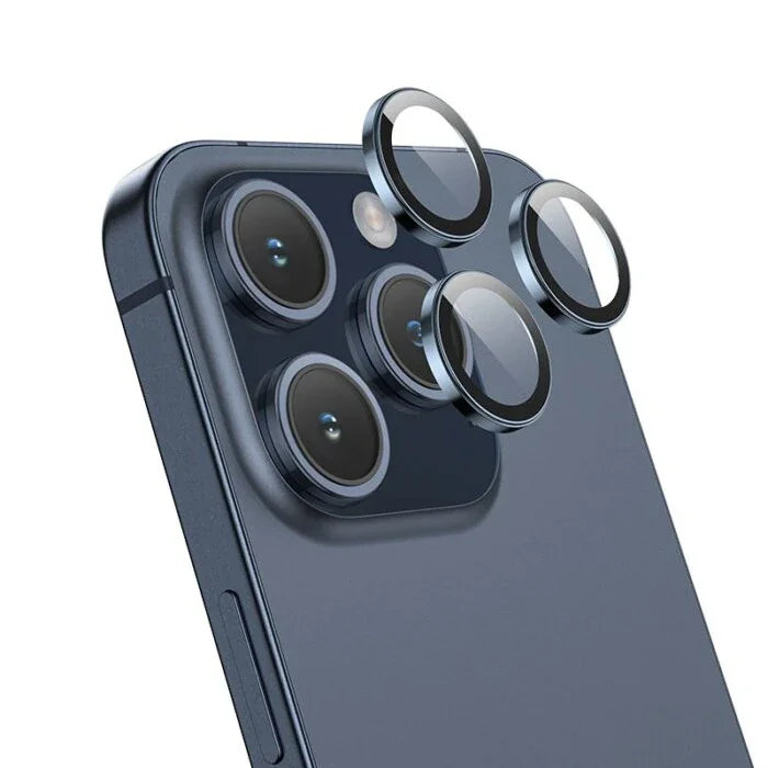 iPhone 15 Pro / Pro Max Kamera Lens Koruyucu - HD 3D Metal Çerçeveli Ultra Temperli Cam