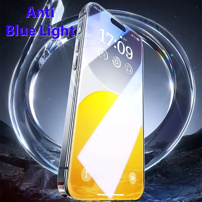 iPhone 15 Mavi Işık Karşıtı Full Kapaklı Cam Ekran Koruyucu - %99 UV Engelleyen Anti Blue Light 9H