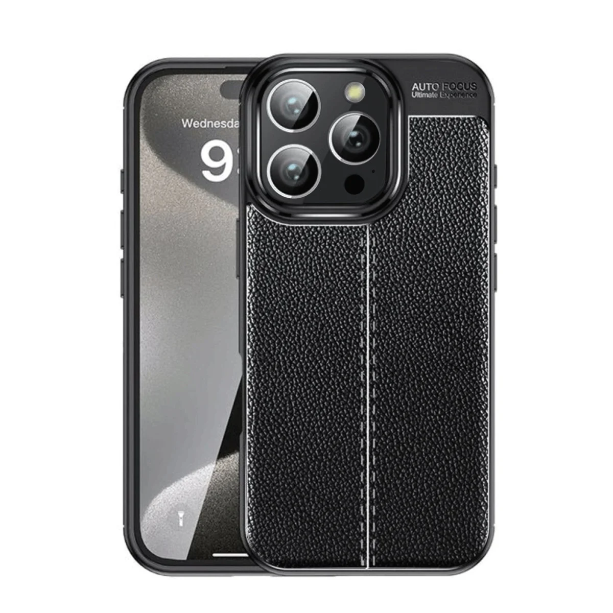 Northcity iPhone 16 Pro Kılıf Auto Focus - Deri Dokulu Siyah Kılıf ve Yüksek Darbe Koruması