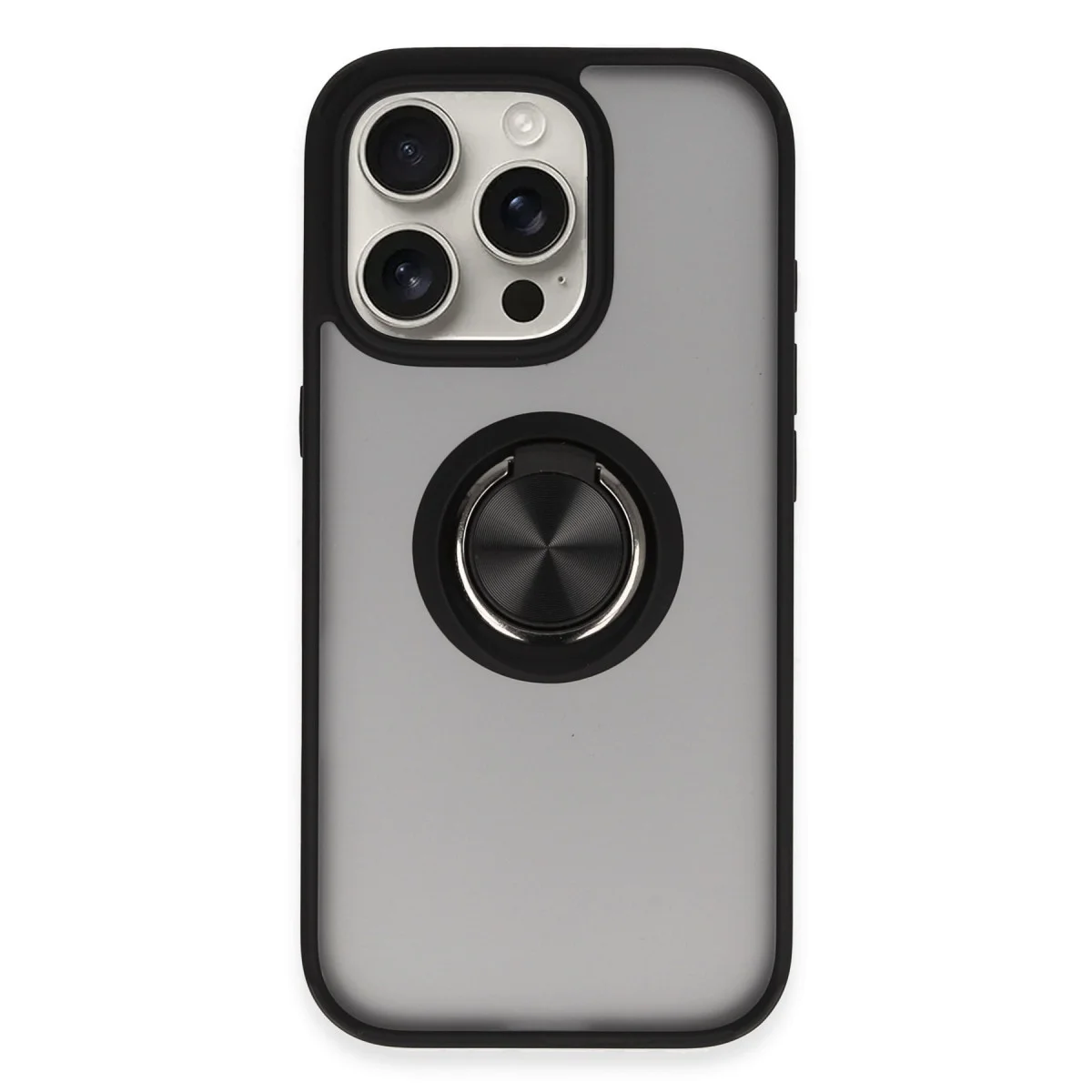 Northcity iPhone 16 Pro Max Montreal Yüzüklü Silikon Kılıf - Siyah (Düşme Korumalı ve Standlı)