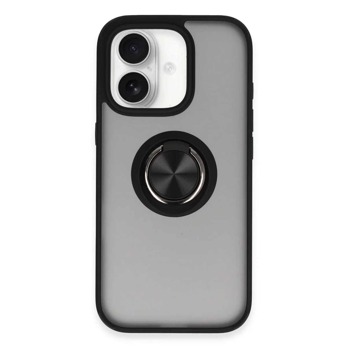 Northcity iPhone 16 Siyah Montreal Yüzüklü Silikon Kılıf - Darbe Korumalı ve Metal Standlı