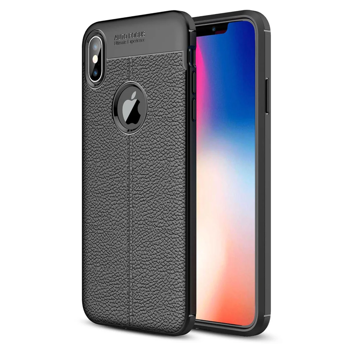Northcity iPhone XS Max Auto Focus Deri Dokulu Kılıf – Siyah TPU Silikon