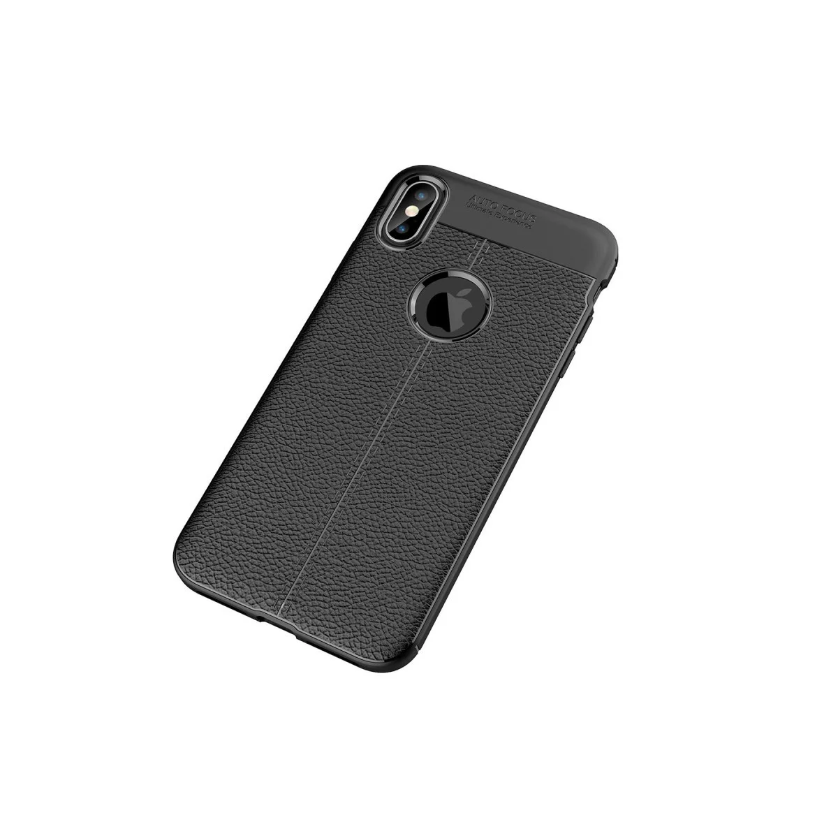 Northcity iPhone XS Max Auto Focus Deri Dokulu Kılıf – Siyah TPU Silikon