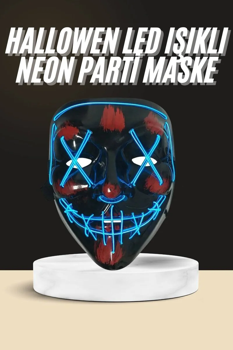 Işıklı Led Neon Maske - Halloween Parti Kostümü, 220x170mm, 2x AA Pil