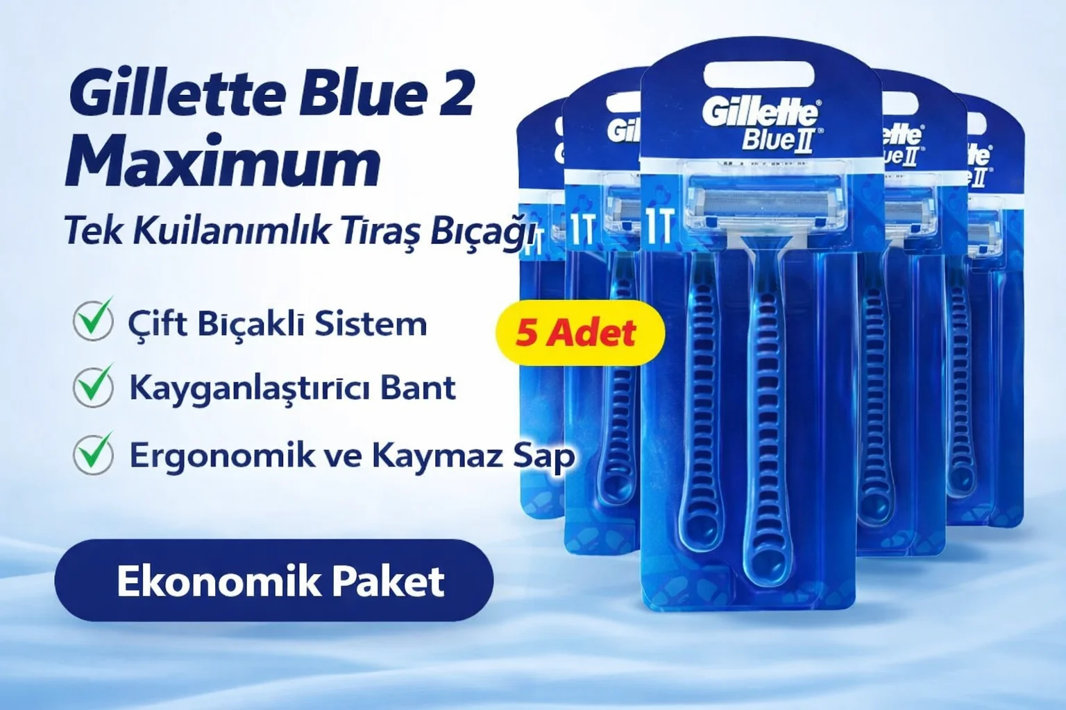 Northcity Jilet Blue 2 Maximum - Tek Kullanımlık Tıraş Bıçağı 5 A