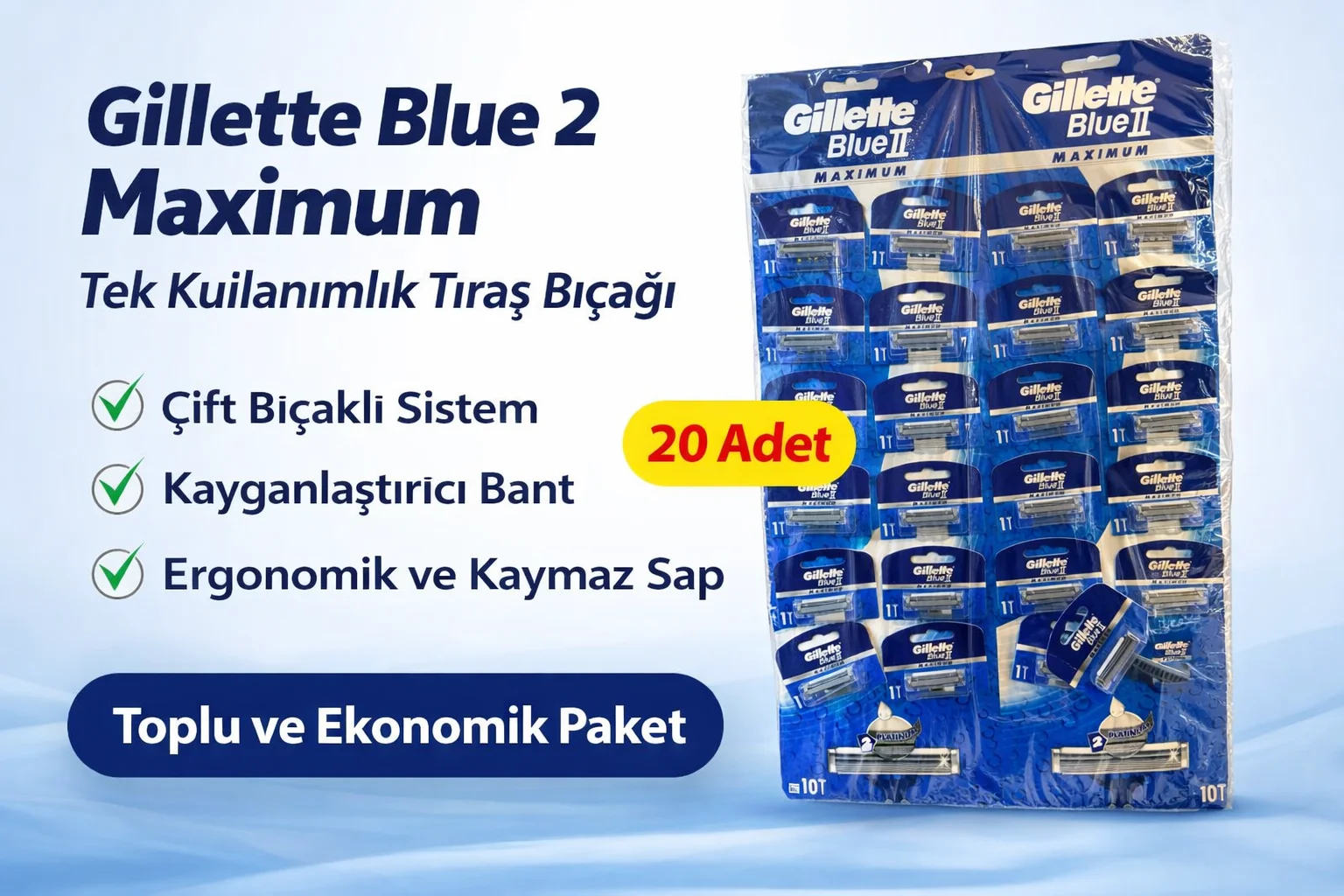 Northcity Jilet Blue 2 Maximum Tek Kullanımlık Tıraş Bıçağı 20 Ad