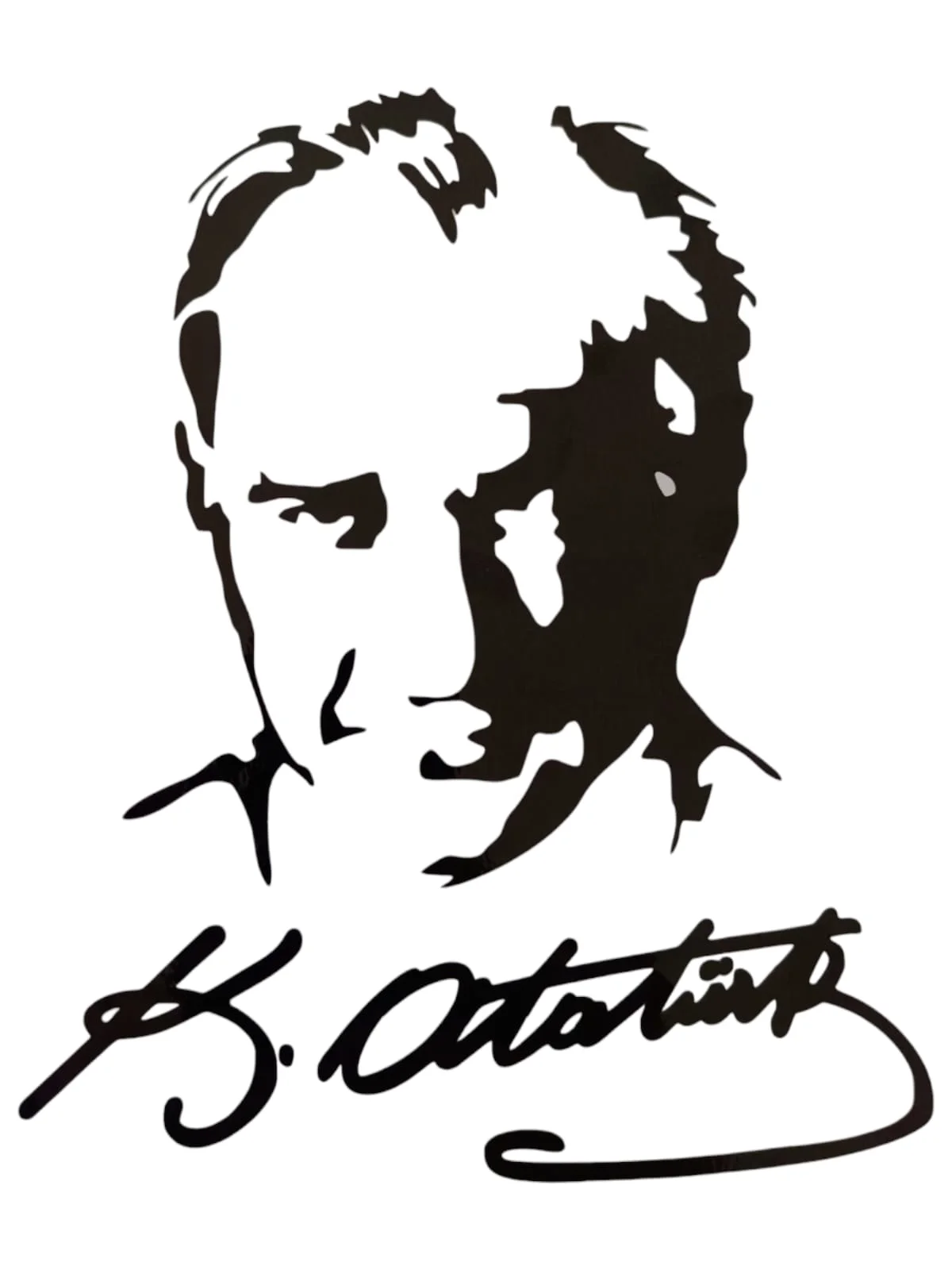 Northcity K. Atatürk Silüetli İmzalı Oto Sticker Beyaz 19x15cm - 