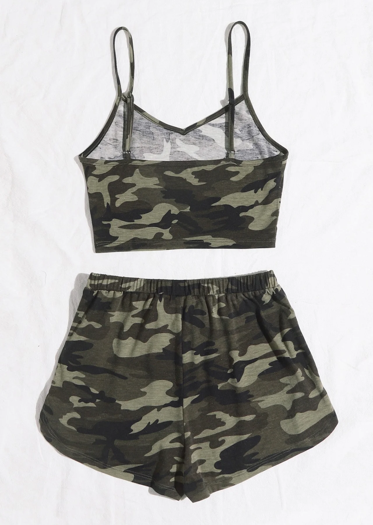 Northcity Kadın Kamuflaj Desenli Askılı Crop Top ve Şortlu Geceli