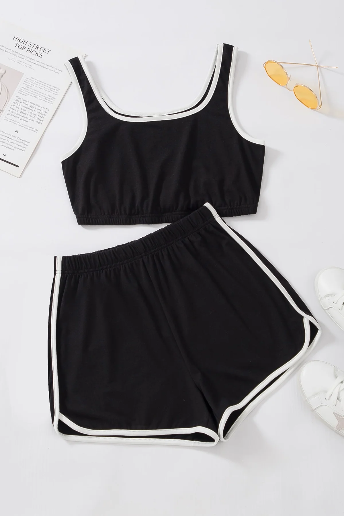 Northcity Kadın Siyah Askılı Crop Top ve Şortlu Gecelik Takım H11