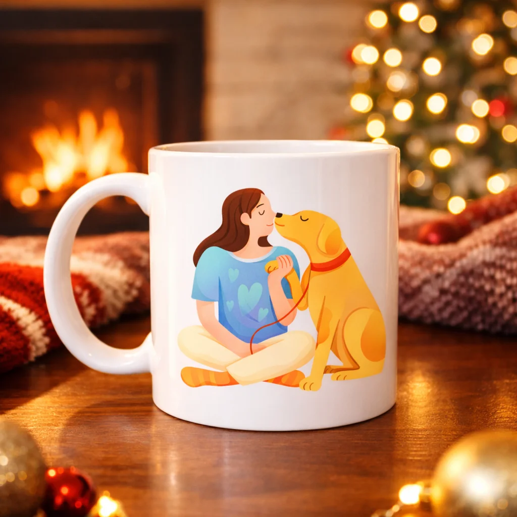 Northcity Kadın ve Köpek Figürlü Sevgi Temalı Porselen Kupa MODEL