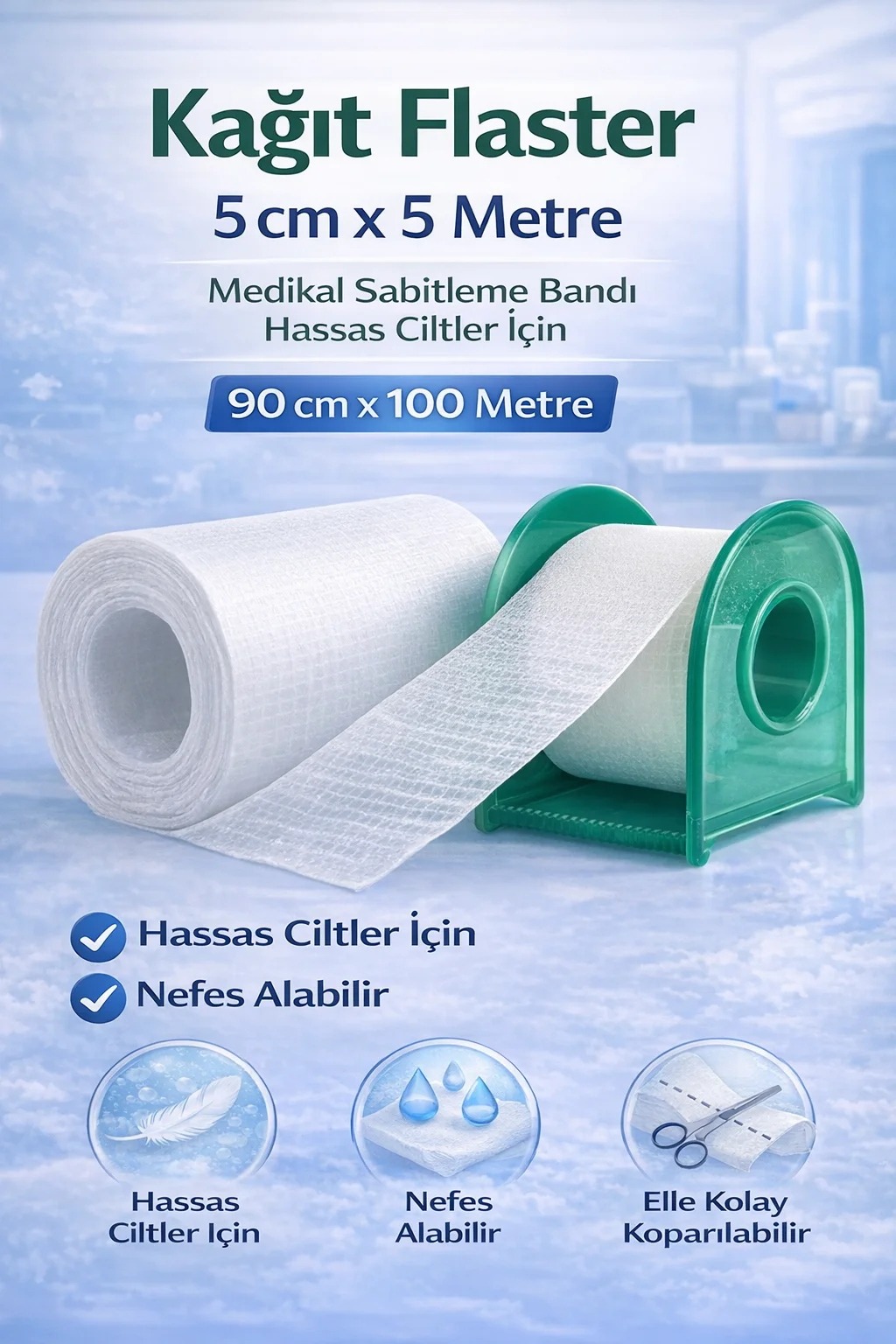 Northcity Kağıt Flaster 5 cm x 5 m Hassas Ciltler İçin Nefes Alab