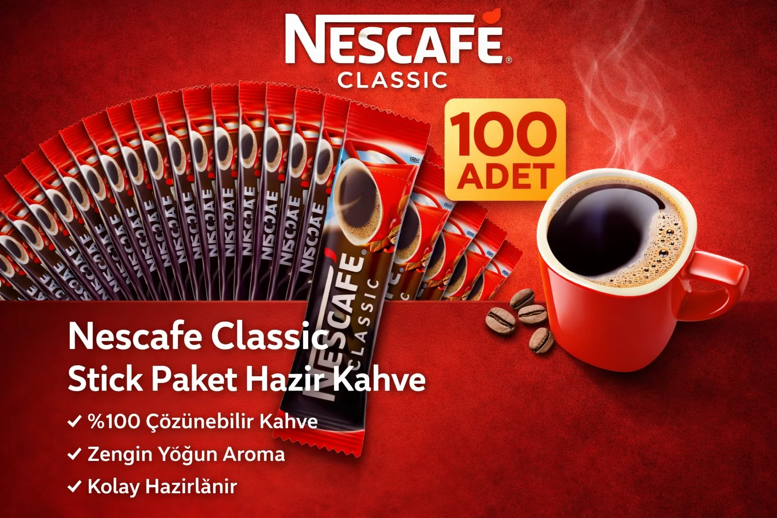 Northcity Kahve Classic 2 gr Stick Hazır Kahve 100 Adet %100 Çözü
