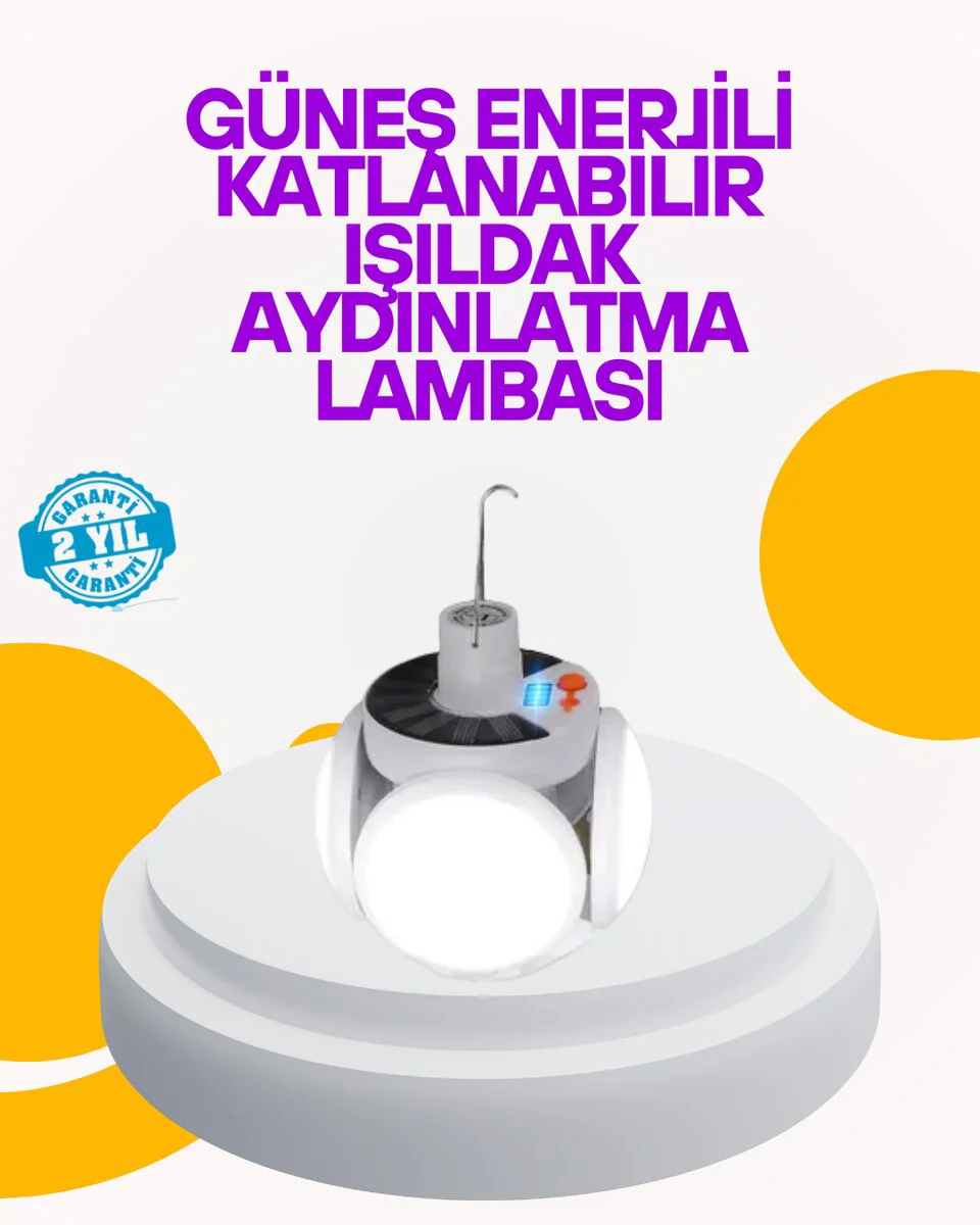 Katlanabilir Solar LED Kamp ve Bahçe Lambası - 5 Kanatlı, 45 LED, Su Geçirmez