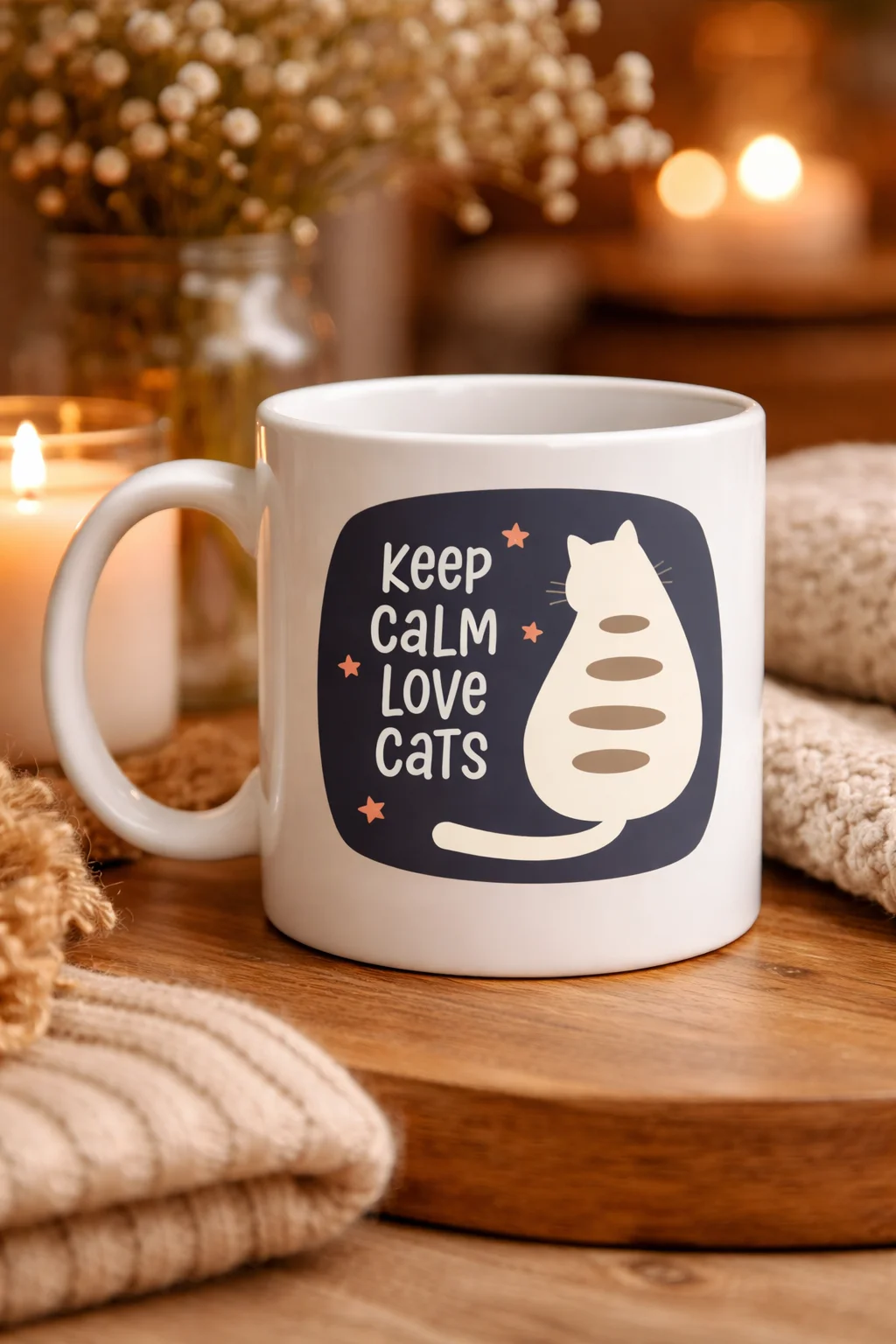 Northcity Keep Calm Love Cats Kedi Temalı Porselen Kahve & Çay Ku