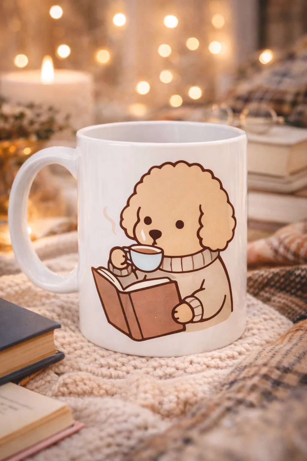 Northcity Kitap Okuyan Sevimli Köpek Porselen Kupa – Kahve Temalı