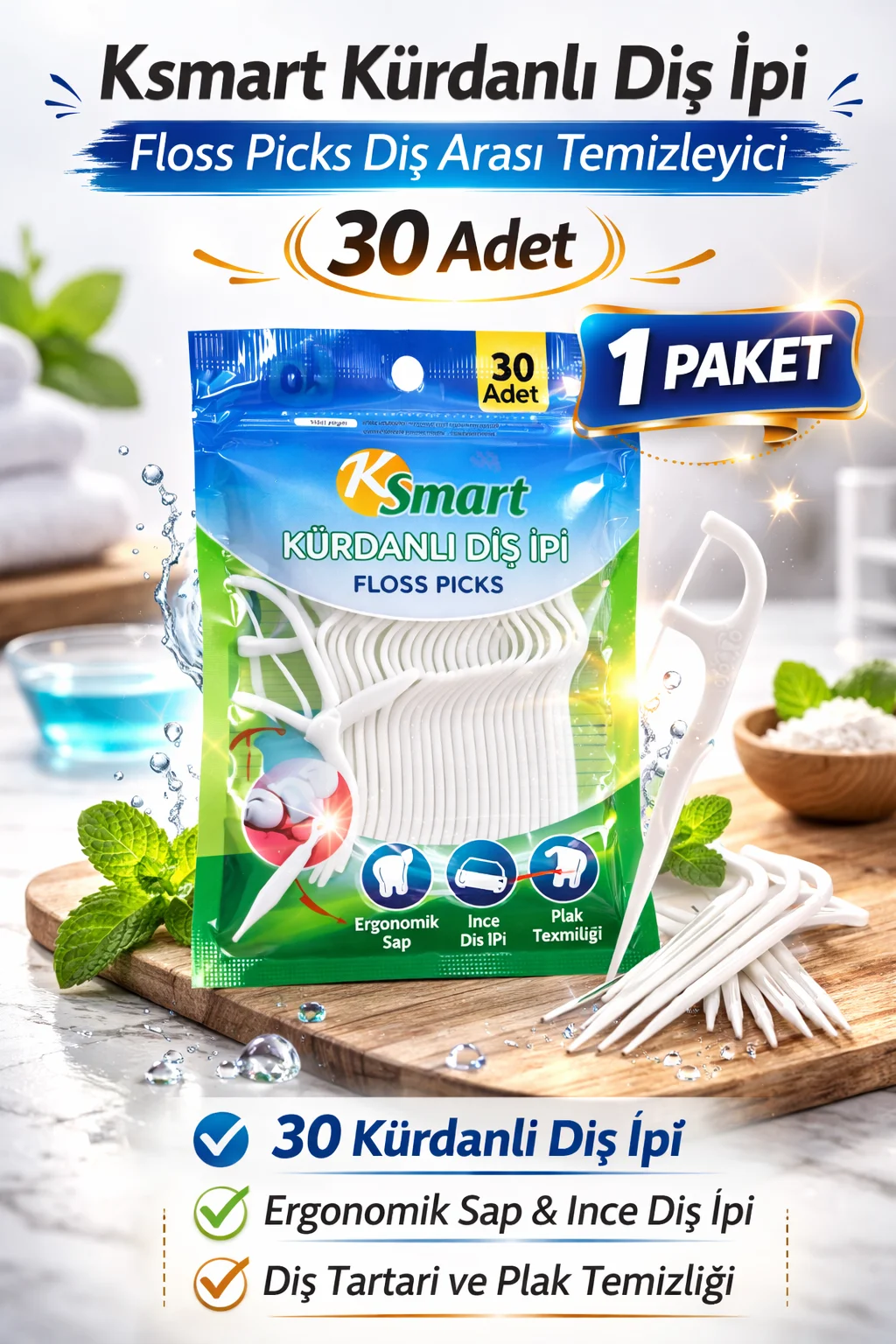 Northcity Kürdanlı Diş İpi 30 Adet Floss Picks - Pratik Diş Arası