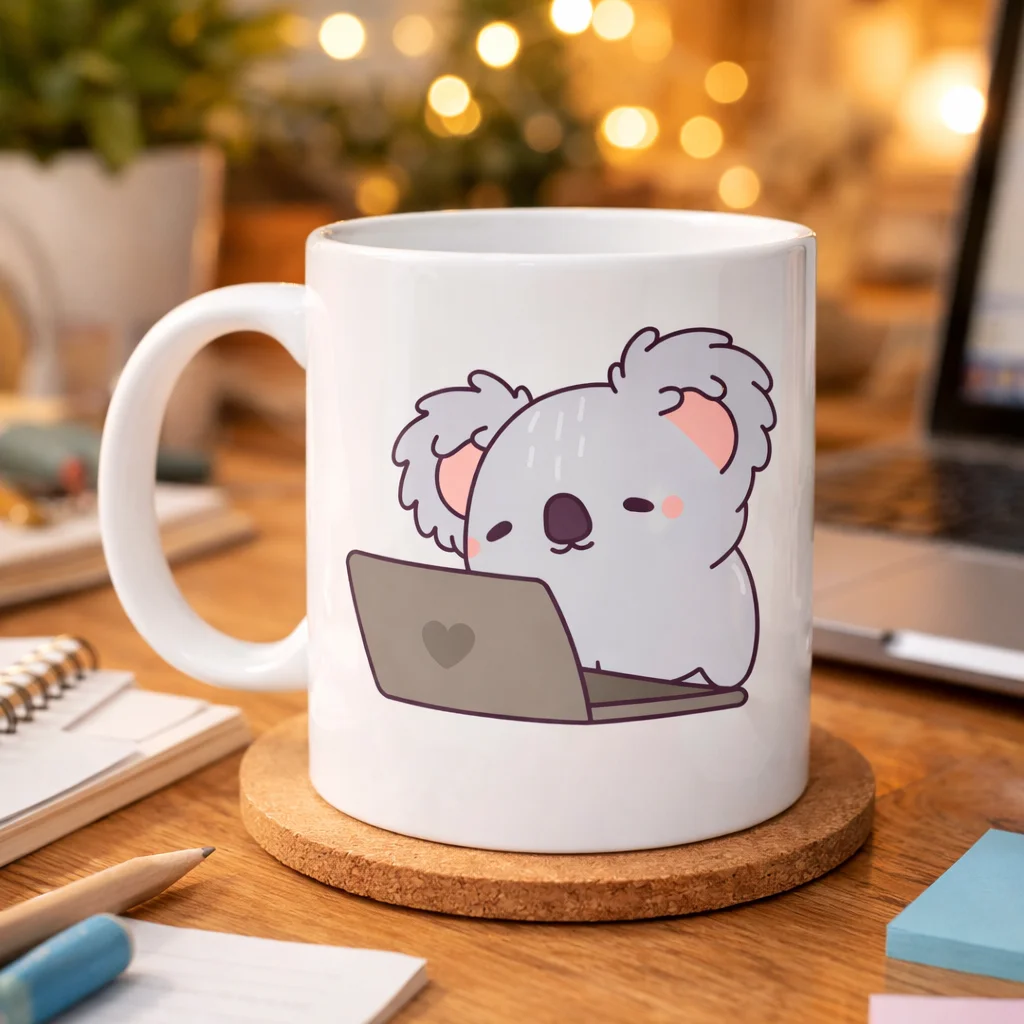 Northcity Laptoplu Koala Desenli Porselen Kupa – Sevimli Ofis Kup