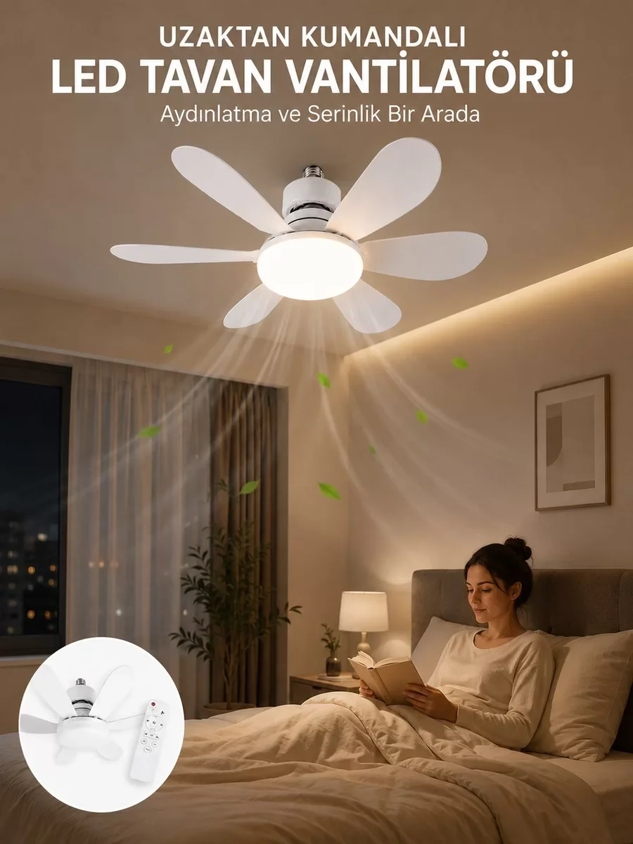 LED Aydınlatmalı Tavan Vantilatörü - Sessiz Motorlu, Uzaktan Kumandalı & Güçlü Hava Sirkülasyonu