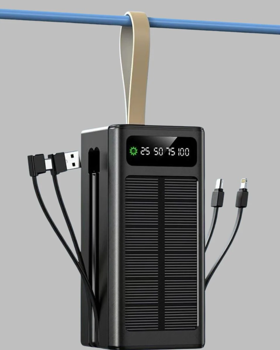 LED Aydınlatmalı Güneş Panelli Powerbank - Seyahat ve Kamp İçin Çift İşlevli Şarj Cihazı
