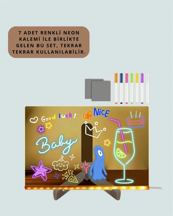 Northcity LED Işıklı Şeffaf Yazı Tahtası - Neon Etkili Akrilik Pa