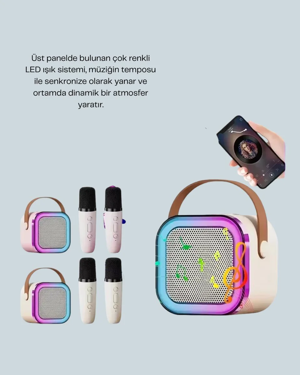 LED Işıklı Taşınabilir Karaoke Hoparlör – USB & AUX Girişli | Kablosuz Parti Ses Sistemi