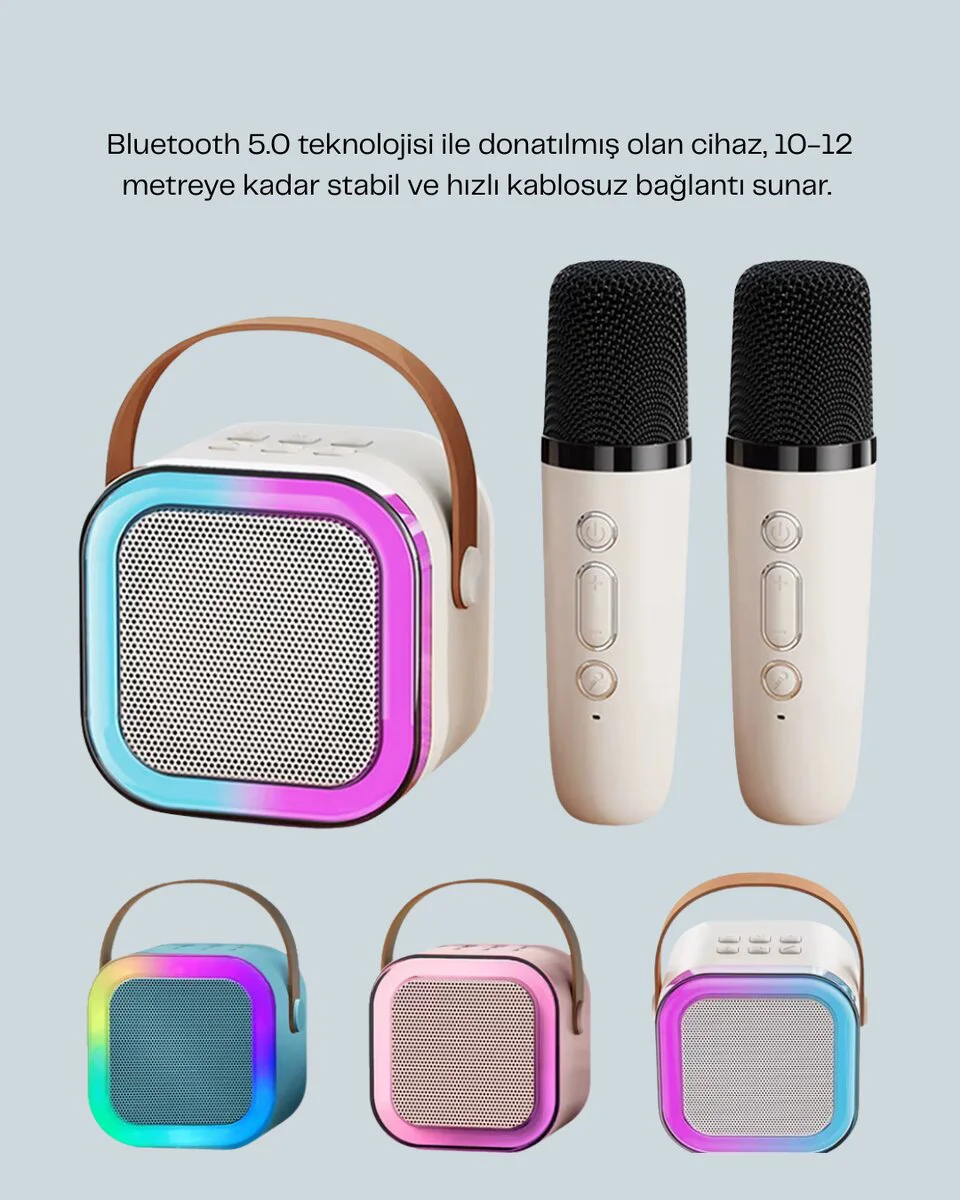 LED Işıklı Taşınabilir Karaoke Hoparlör – USB & AUX Girişli | Kablosuz Parti Ses Sistemi